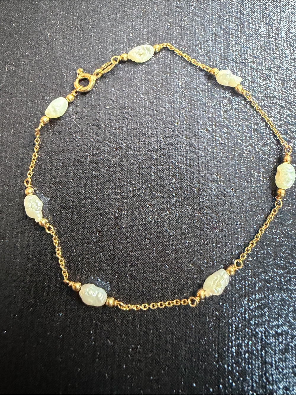 18K Gold Chain Bracelet w/ Rice Pearls made in Naples, Italy-Gorgeous